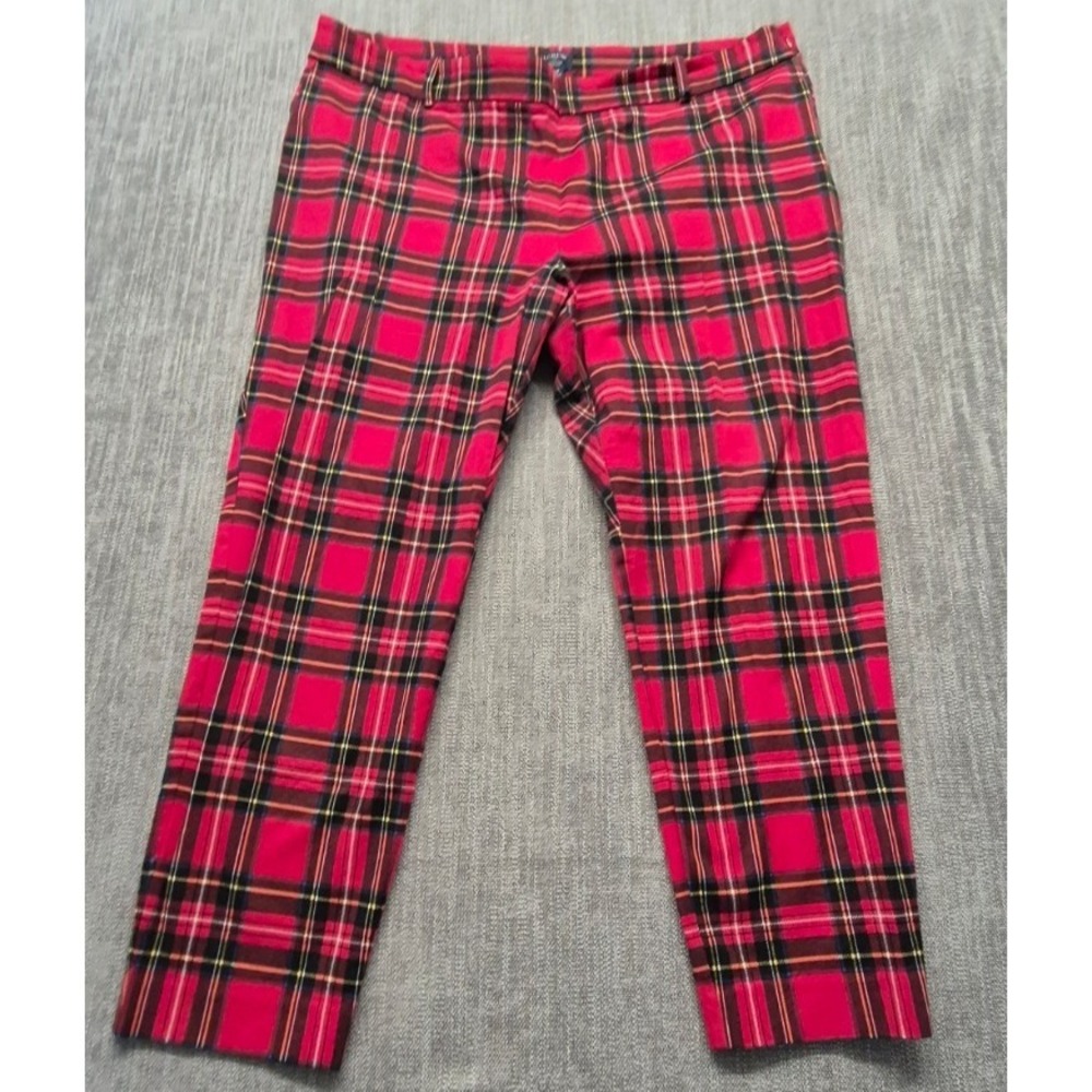 J. Crew women's‎ red tartan plaid Winnie Pants sz. 18 stretch Cotton side zip